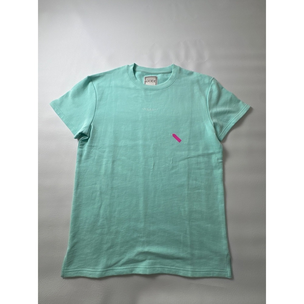 GODI Mens Short Sleeve French Terry Sweatshirt Mint Green Crew Neck Small 00497 - Picture 2 of 6
